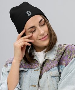 BITCOIN ICON GREY - Embroidered Beanie - Image 3