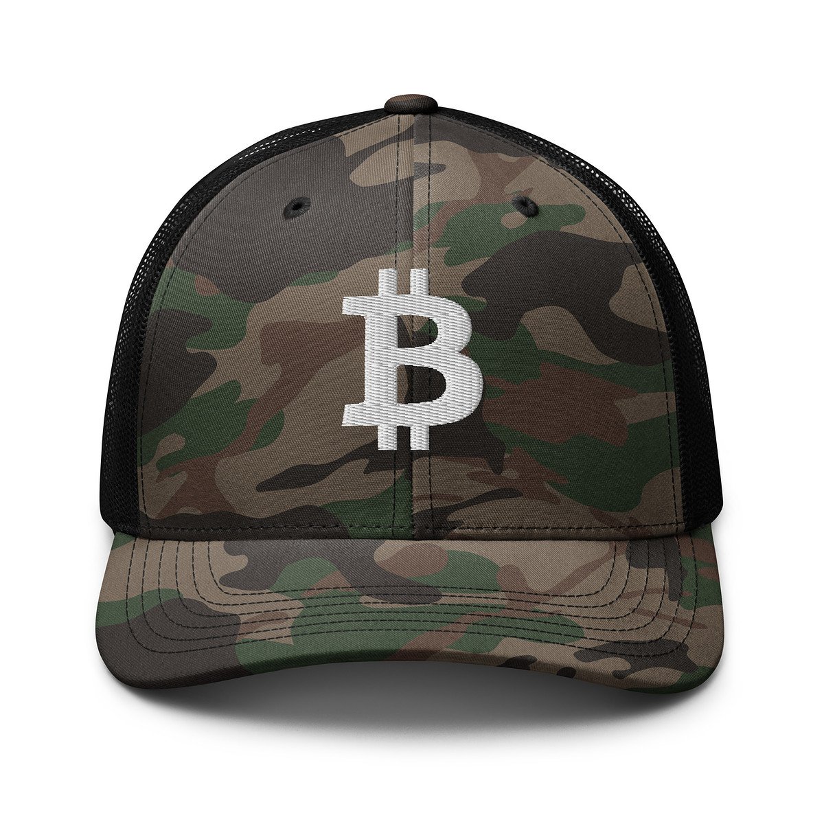 BITCOIN ICON WHITE - Camouflage Trucker Hat - bitcoin-wear.com BITCOIN ICON WHITE - Camouflage Trucker Hat