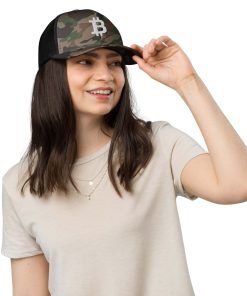 BITCOIN ICON WHITE - Camouflage Trucker Hat - Image 3