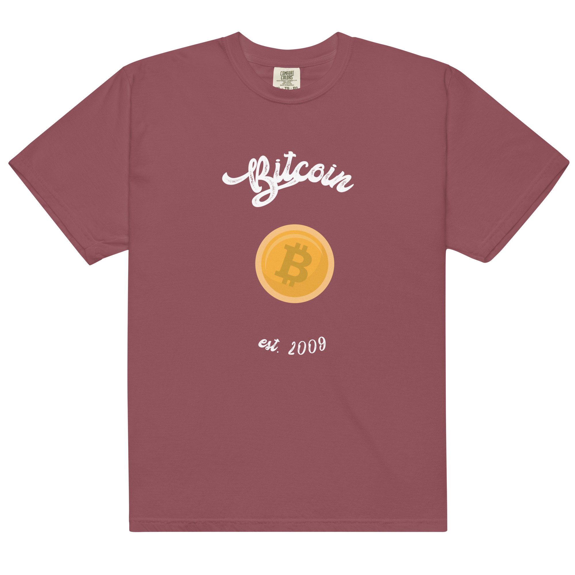 BITCOIN EST. 2009 - Heavyweight T-Shirt - bitcoin-wear.com - bitcoin-wear.com unisex garment dyed heavyweight t shirt brick front 6580c19aabe8e