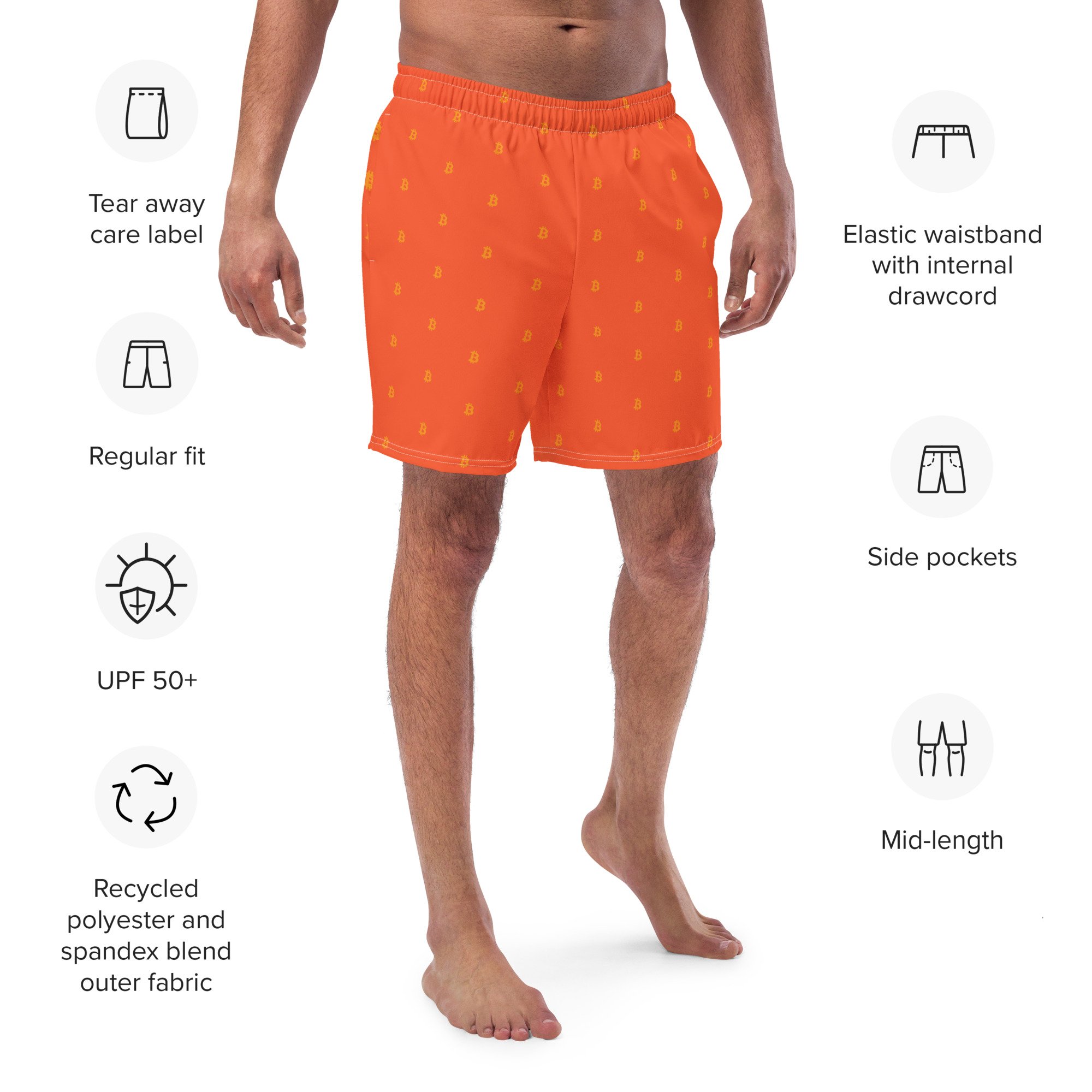 Bitcoin Swim Trunks Orange/Orange - bitcoin-wear.com Bitcoin Swim Trunks Orange/Orange - Image 3